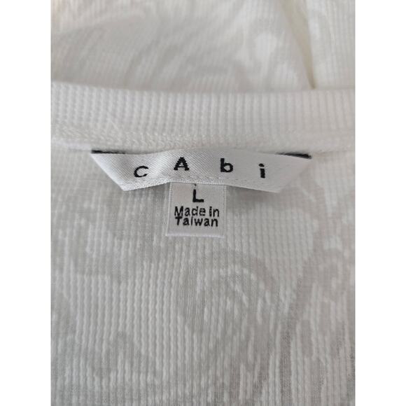 Cabi Lightweight Burnout Waffle Knit Ruched White/Gray/Gold Long Sleeve Top L - Picture 5 of 6